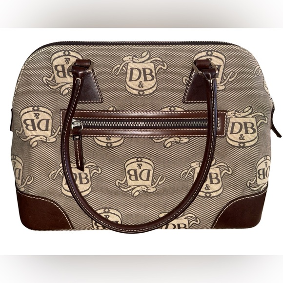 Dooney & Bourke DB Monogram Satchel Bag Brown Leather Trim Canvas&Coin Pouch - Picture 3 of 11